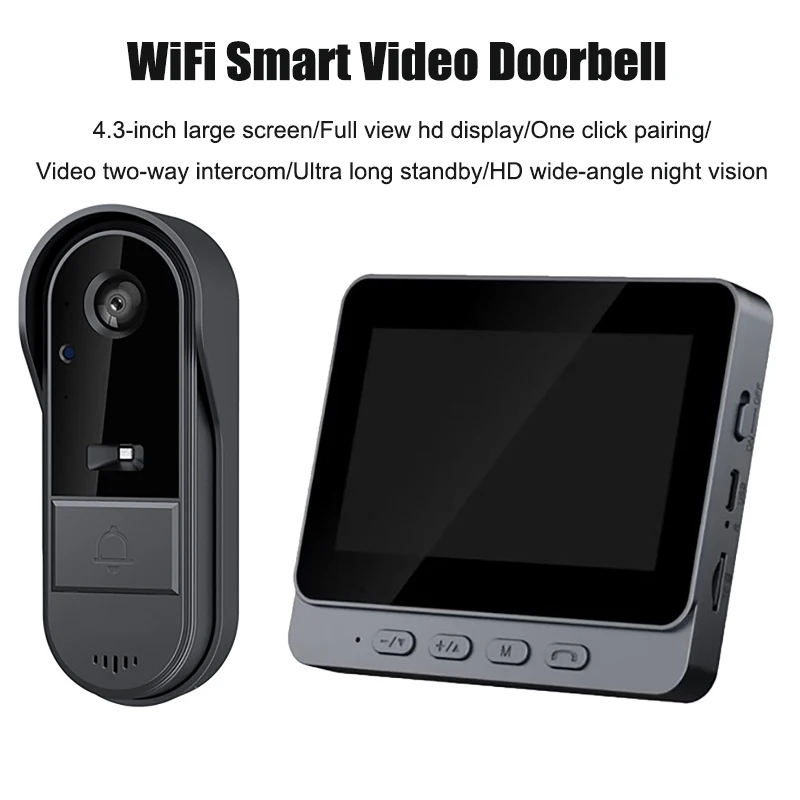4,3'' IPS Bildschirm Drahtlose Gegensprechanlage Türklingel Kamera Smart HD Nachtsicht Zwei-Wege Audio Wasserdicht Home Security video Auge Glocke Image