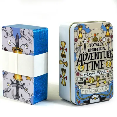 10,3 * 6 cm Adventure Time Tarot in einer Blechdose, vergoldete Kanten-Tarotkarten für Wahrsagerei-Tarot-Deck Image