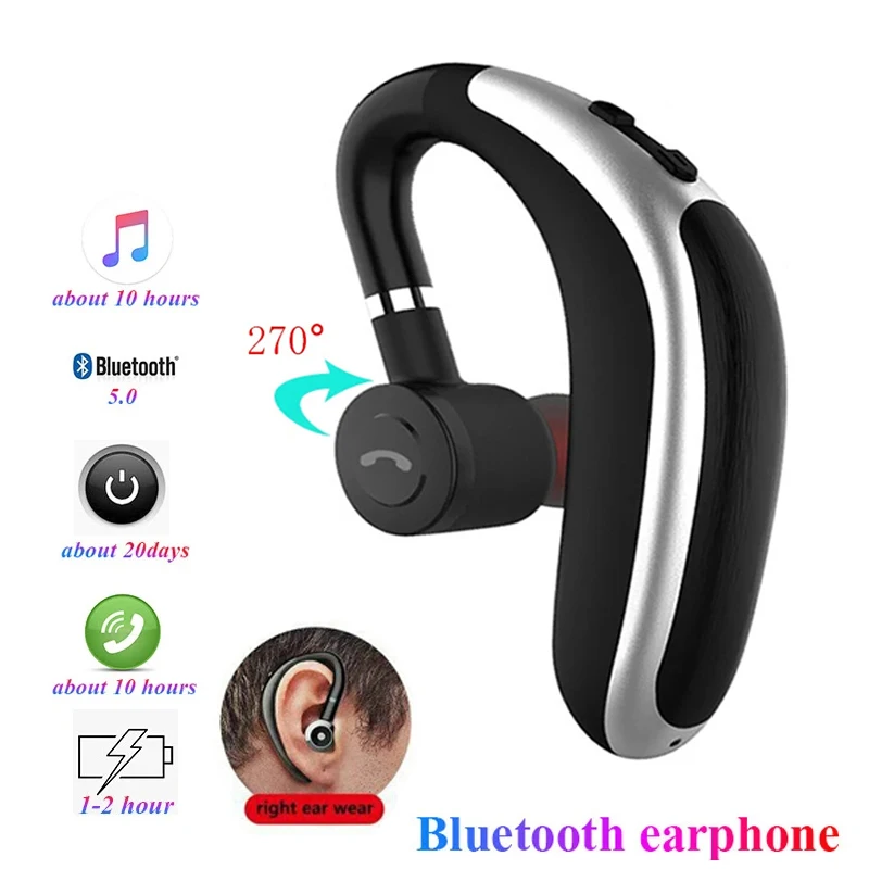 K20 Drahtlose Bluetooth 5,0 Universal Haken Kopfhörer V9 Sport Business Einzel Ohr Headset Freisprecheinrichtung Kopfhörer Mit Mikrofon Handy Image