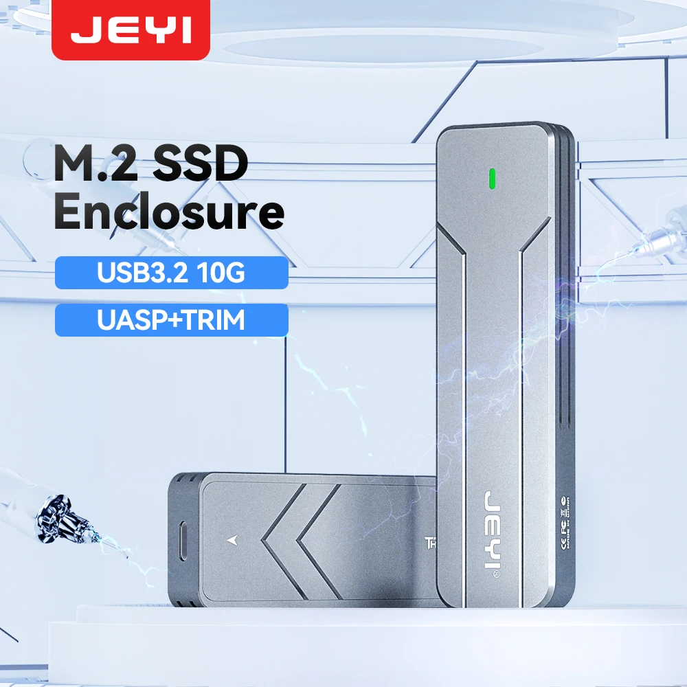 JEYI M.2 2280 SATA/NVMe SSD-Aluminiumgehäuse – USB 3.2 Gen 2 (10 Gbit/s) und SATA III (6 Gbit/s) für M+B-Schlüssel, unterstützt UASP/TRIM Image