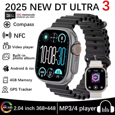 DT Ultra 3 Smartwatch Amoled Screen 4GB MP3 MP4 Player Bluetooth Network Sharing APP Store ChatGPT Smart AI Watch Men Sportwatch