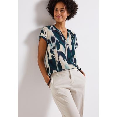 Blusentop STREET ONE, Damen, Gr. 38, blau (tide blau), Web, Obermaterial: 100% Viskose, bedruckt, casual, bequem hüftbedeckend, Rundhals, Kurzarm, Blusen, mit grafischem Muster Image