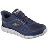 Slip-On Sneaker SKECHERS "TRACK", Herren, Gr. 47,5, bunt (navy, limette), Leder, Textil, casual, Schuhe, Freizeitschuh, Schnürschuh mit Memory Foam