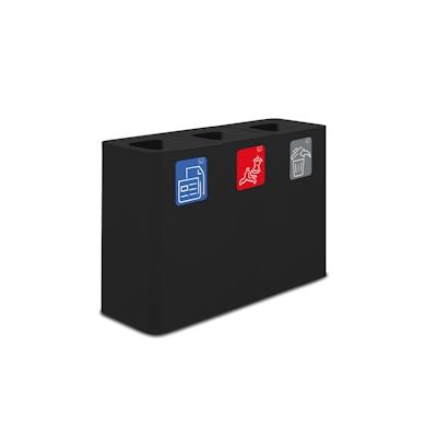 Stil Casa PURE Abfallsammelsystem, lackierter Stahl, 115x38xh. 80 cm, 300 Liter mit drei Fächern zu je 100 Litern, schwarz. Image