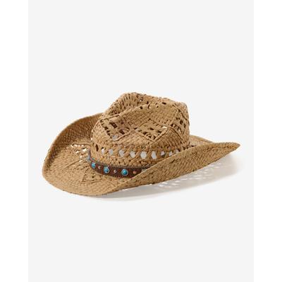 Boston Proper - Natural Neutral - Turquoise and Leather Trim Western Hat