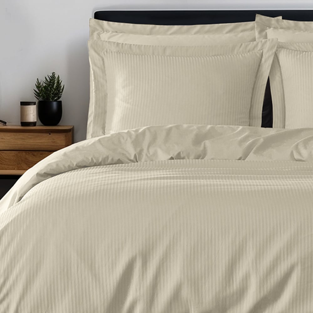 Parure de lit rayée 2 taies carrées satin coton Ficelle 240x220 cm