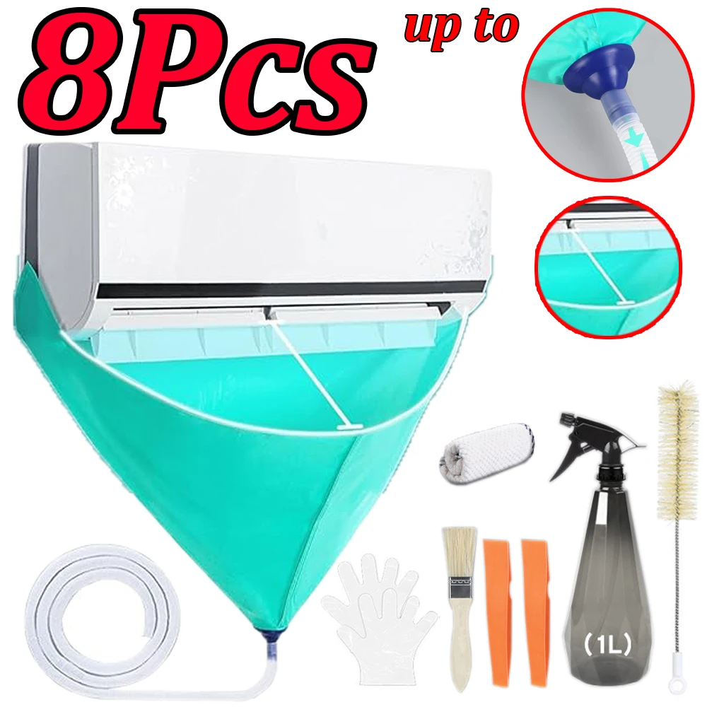1-8 pezzi kit borsa per la pulizia del condizionatore d'aria scarico impermeabile copertura a prova di perdite detergente per condizionatore d'aria con strumento di pulizia del tubo dell'acqua