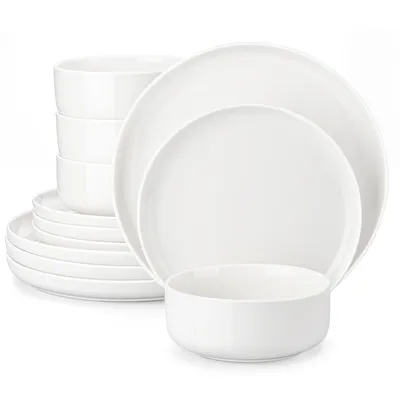 MALACASA 12/24 Piece Ceramic Porcelain Dinnerware Set with 4 Pcs Dinner/Dessert Plates,Bowl Tableware Set Service for 4