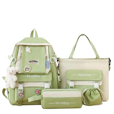 Girls 5-in-1 Green Backpack Set with Cute Accessories – Lightweight School Bag with Tote, Pencil Case and Drawstring Pouch for Teen Students and Daily Use