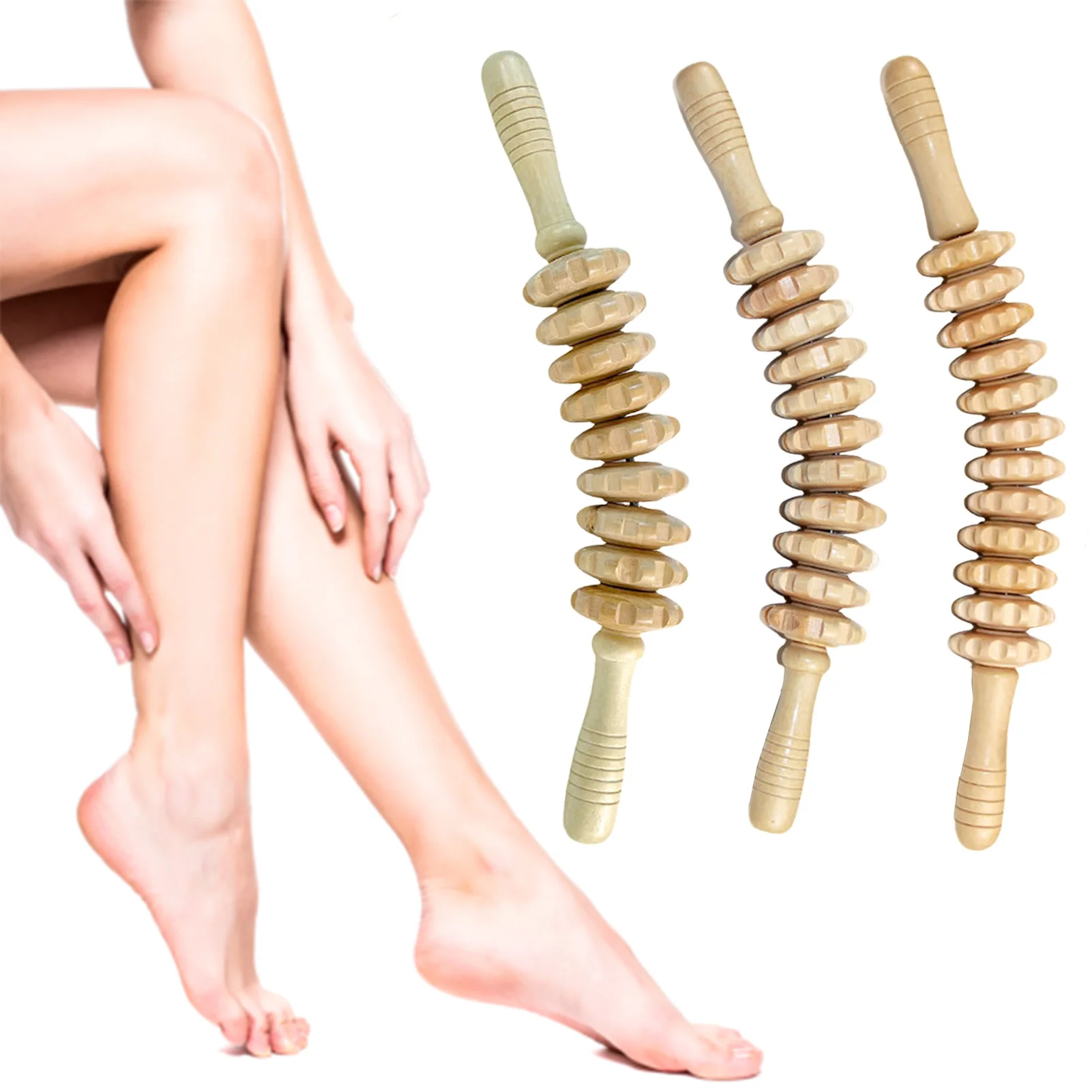 Holz-Rollenmassagegerät, Holz-Therapie-Roller, Zahnradstab, Bauch, Körper, Muskel, Bauchentlastungswerkzeug, geeignet für Frauen und Männer Image