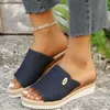 Frauen Hausschuhe 2025, Sommer Neue Mode, Elegante Leinwand Sandalen Damen Keil Peep Toe Plattform schuhe Plus Größe 43 Zapatos De Mujer