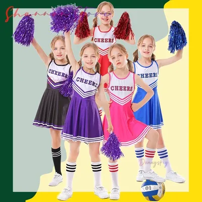 Cheerleading uniform CHEERS sleeveless cheerleading skirt socks flower festival stageperformance cosplay Halloween Oktoberfest Image