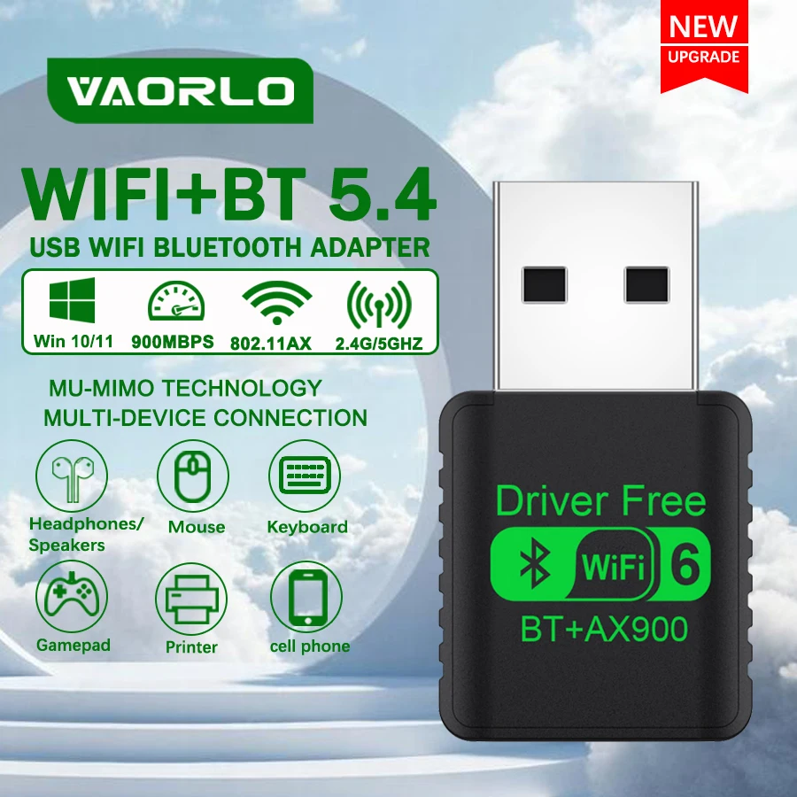 2-in-1-USB-Bluetooth 5.4-Adapter + WIFI 6 drahtlose Netzwerkkarte (2,4 G und 5 GHz) Dualband-Empfänger für PC/Laptop Win 10/11 ohne Treiber Image