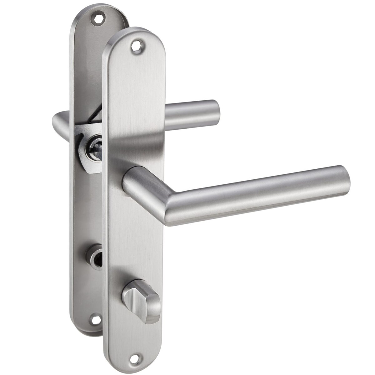 ID Dinkel Langschild Drückergarnitur Edelstahl gebürstet EMILIA WC - Badezimmer Türbeschlag für Innentüren Image