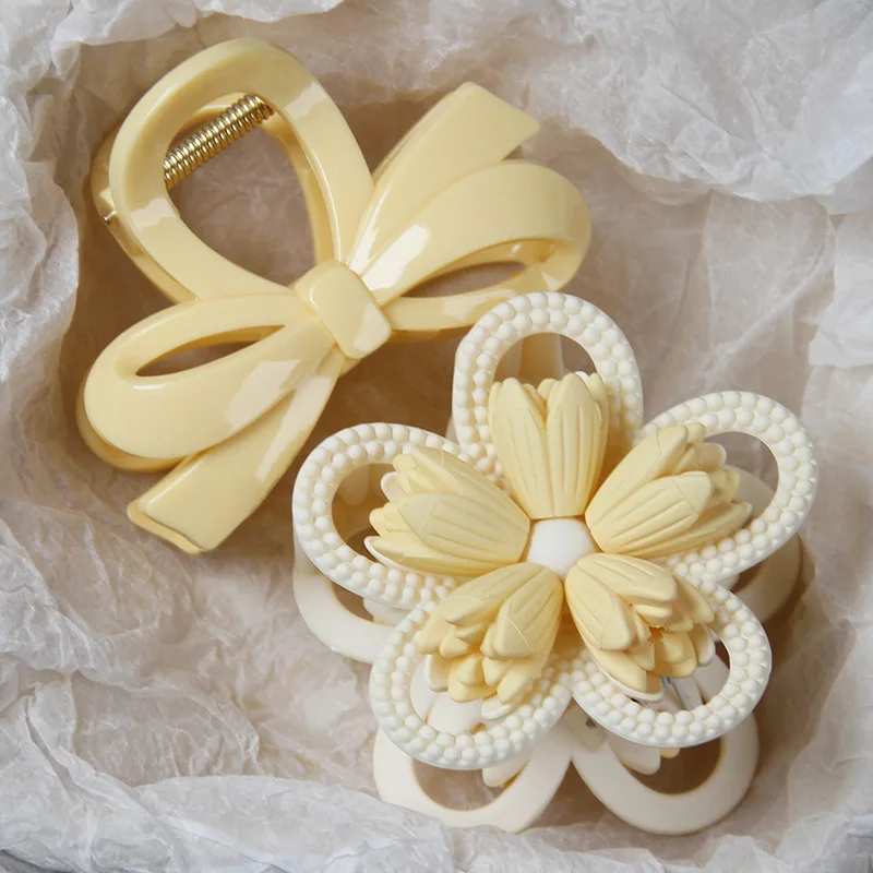 2 stücke Boho Matte Bowknot Blume Doppel Seite Haar Klaue Clip Elegante Hochzeit Urlaub Pferdeschwanz Clip Clamp Haarnadel Haarspange headwear Image