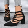 Pumpen Frühling Sommer Spitz Flach Mund Hohl Sexy Römische Schuhe Zurück Zipper High Heel frauen Schuhe Plus Größe 36-43