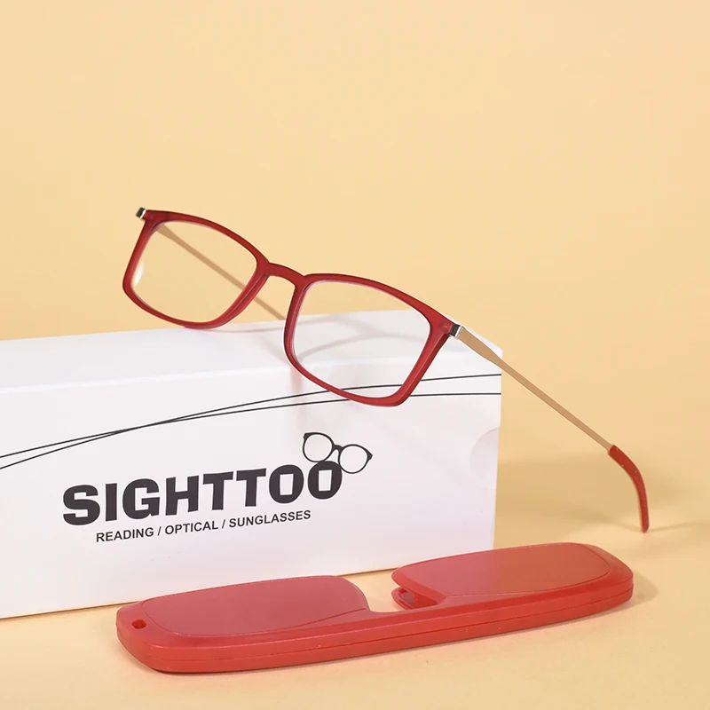 Tragbare Lesebrille Dünne Blau Licht Blockieren Brillen Männer Frauen Quadratische Lupen Plus Mit Fall + 100 + 200 Image