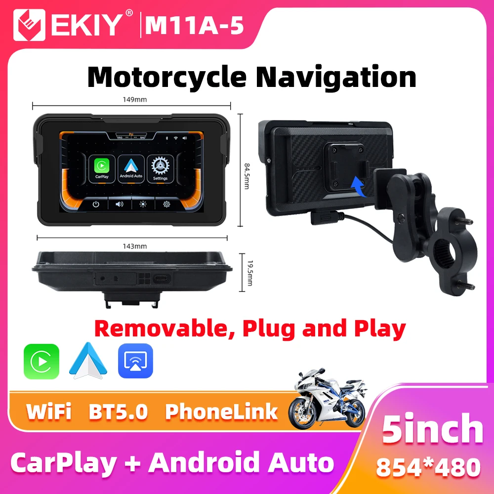 EKIY 5,0 Zoll Wireless CarPlay Moto Android Auto Tragbare Digitale Motorrad Armaturenbrett GPS Motorrad Navigation Display Bildschirm Image