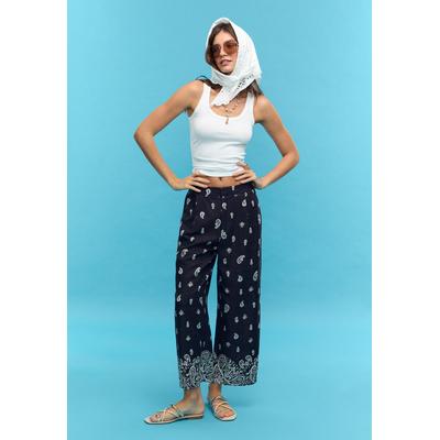 Stradivarius Printed linen culotte pants Dark blue S