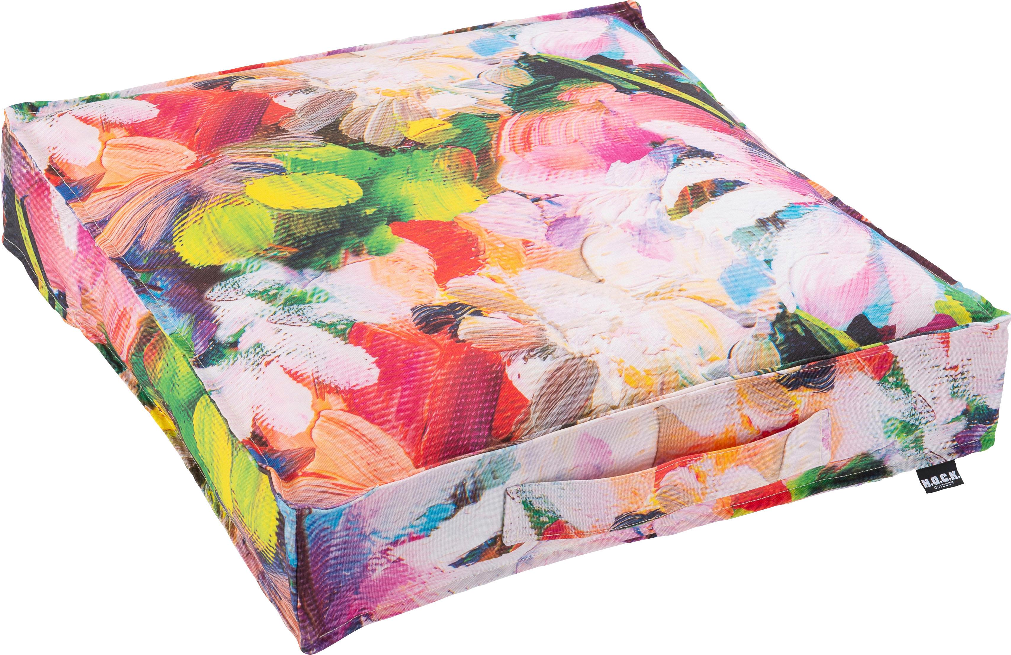 Sitzkissen H.O.C.K. "Flower", bunt (bunt, geblümt gemustert), B:50cm H:10cm L:50cm, Polyacryl, Dekokissen_Sitzkissen_Kissenhüllen, Sitzkissen, in sommerlichen Farben
