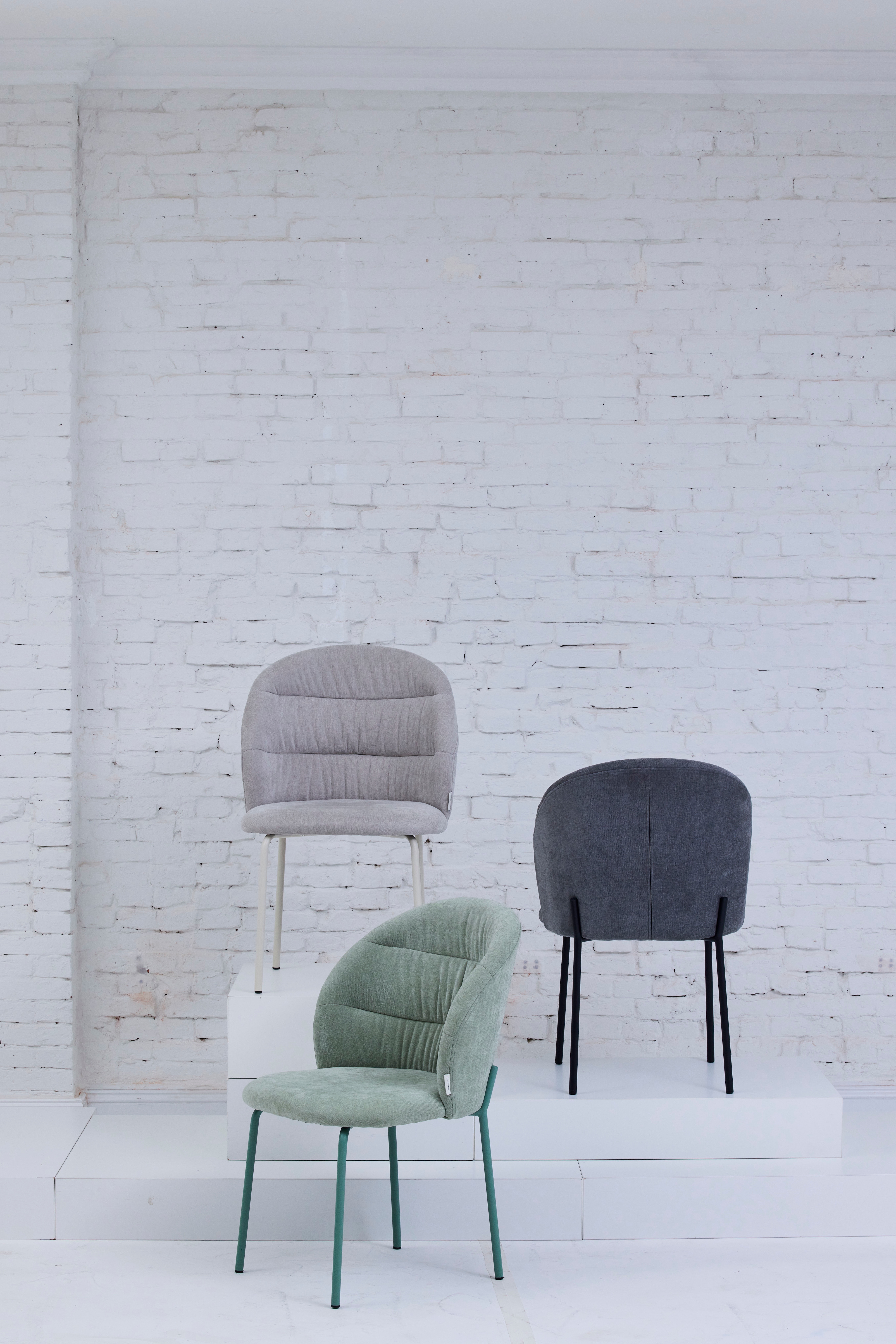 4-Fußstuhl TOM TAILOR HOME "LEAF CHAIR", grün (grün leaf, sage, sage), B:51cm H:83cm T:59cm, Metall, Stoff, Stühle, 4-Fußgestell, Raffung in der Rückenlehne Image