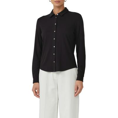Hemdbluse S.OLIVER BLACK LABEL, Damen, Gr. 40, schwarz, Jersey, Obermaterial: 94% Viskose, 6% Elasthan, unifarben, casual, regular fit taillenbedeckt, Langarm Manschette, Blusen, mit Perlmuttknöpfen Image