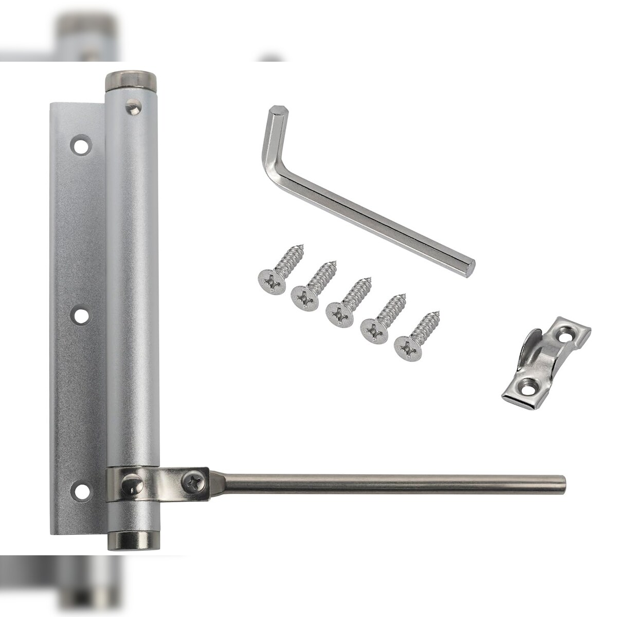 ID Dinkel Stangentürschließer UNIVERSAL Türschließer Automatik Türfeder Federschließer bis 75 KG Silber Image