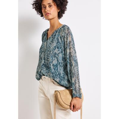 Langarmbluse STREET ONE, Damen, Gr. 40, arona blau, Web, Obermaterial: 100% Polyester. Futter: 100% Modal, Snakeprint, casual, lässig geschnitten hüftbedeckend, Rundhals, Langarm Raglanärmel mit Gummizug, Blusen, mit grafischem Muster Image