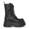 Windsorsmith Damen Schwarze, wadenlange Bikerstiefel aus Leder mit Plateausohle - Screaming