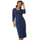 Roman Womens Petite Textured V-neck Stretch Midi Dress - Navy - Size 18 UK | Roman Sale | Discount Designer Brands