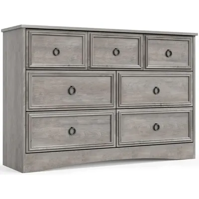 Modern 7 Drawer Dresser, Dressers, Chest of Drawers Closet Organizers , Textured Borders Living Room, Hallway, Gray
