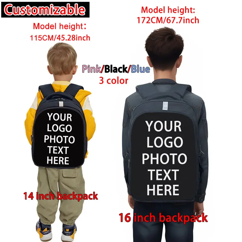 14/16 pouces personnaliser rose/noir/bleu sac à dos femmes hommes sac à dos étudiant sacs d'école pour adolescents sac à dos sac à dos pour ordinateur portable Bookbag