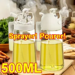 Pulvérisateur et distributeur d'huile d'olive Portable 2 en 1, 500ml, bouteille de pulvérisation d'huile de cuisine en plastique pour la cuisson du barbecue, friteuse à Air, cuisson de salade
