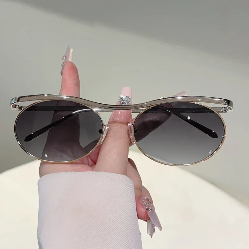 KAMMPT Vintage Ovale Sonnenbrille 2025, neue Mode, Metallrand, Farbverlauf, Outdoor, lässig, Farbtöne, Damen, trendiges Markendesign, Sonnenbrille Image