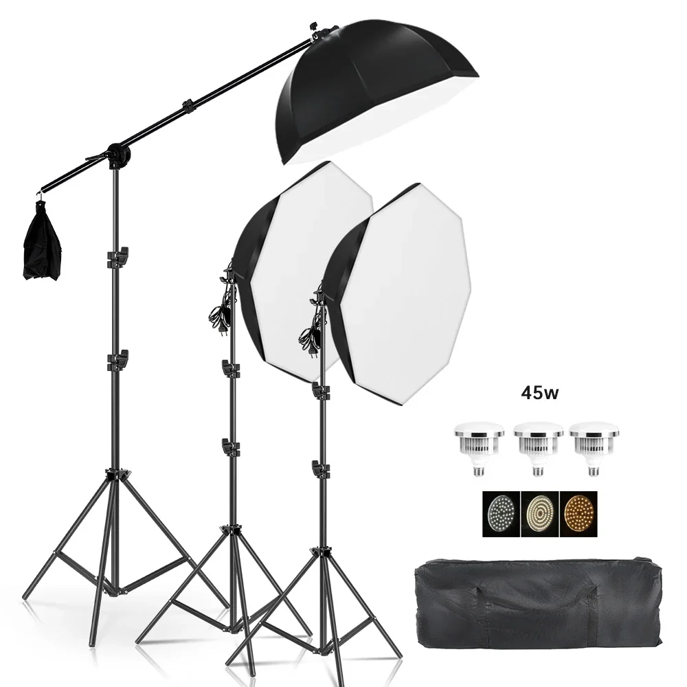 Schwarze Softbox Octagon Lighting Boom Arm Kits Softbox für Fotografie Hintergrundzubehör Blitzsystem Fotostudio-Ausrüstung Image