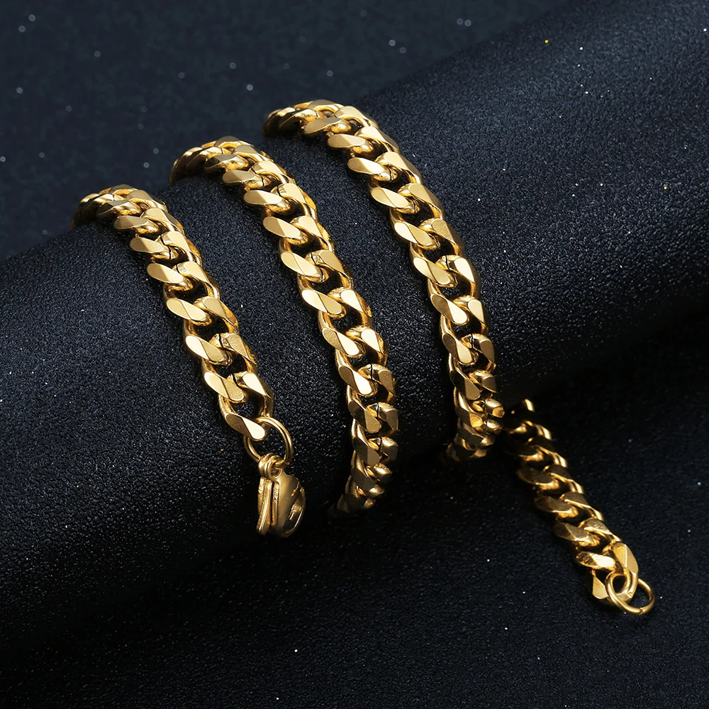 Punk 7mm Miami Cuban Link Kette Halskette Gold Farbe Edelstahl Panzerketten Für Frauen Männer Fashion Party Schmuck geschenk 2025 Image