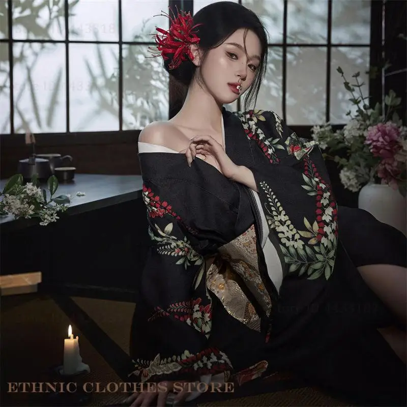 Traditionelle japanische Frauen Kimono Yukata Haori Kleid Mode Druck Blume Fotografie Kleidung formelle Party Kleid Cosplay Kostüm Image