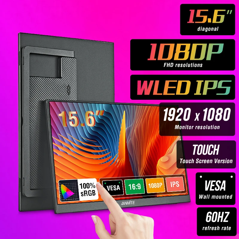 Anmite 14/15,6 Zoll tragbarer Monitor Touchscreen HDR 16:9 Low Blue Light für XBox PS4/5 Switch Handy PC Laptop-Erweiterung Image