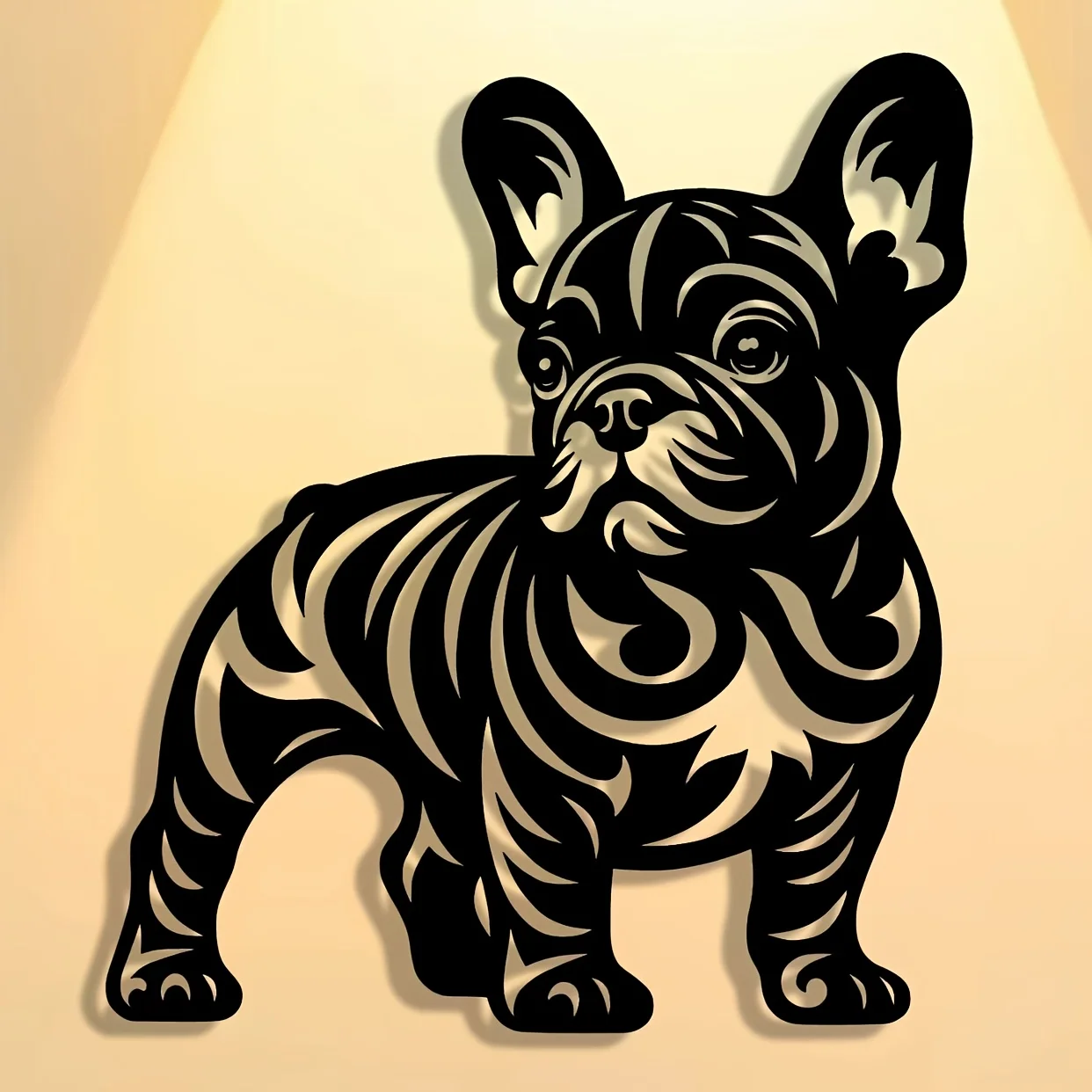 Room Decor 1pc Abstract Art French Bulldog Metal Sign, Iron Crafted Hollow-Out Design, Wall Art for Home, Office, Patio, Kitchen Image
