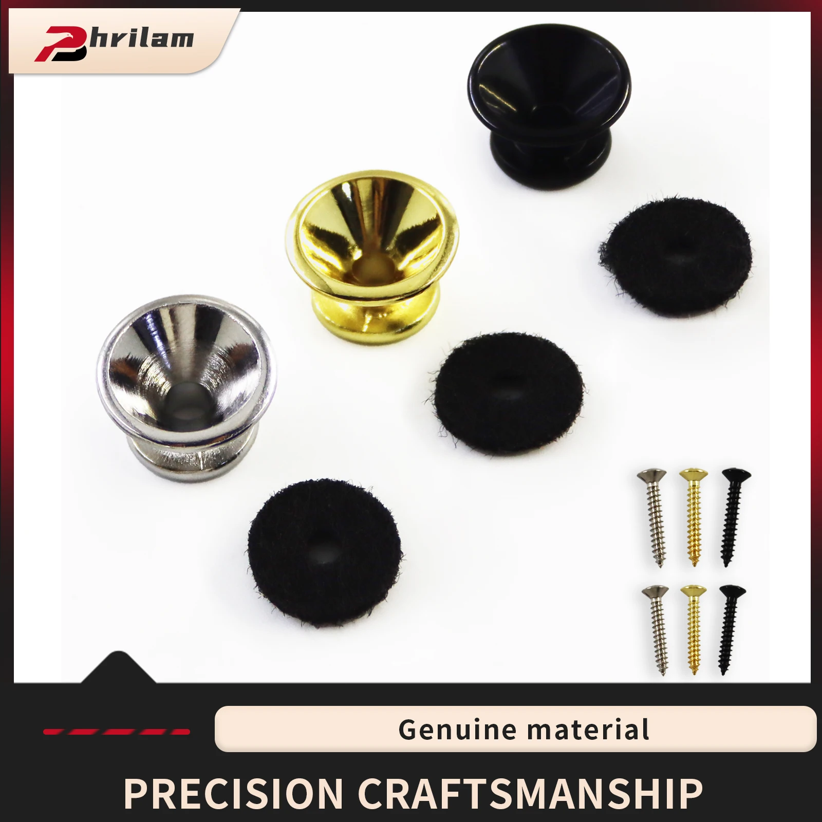 Gitarrengurtknöpfe, Premium-Legierung für Akustikgitarren, Gurtschlösser, Stifte, Ende mit Schrauben und Filzgleitern, Gitarren-Straplock-Stift für Gitarre Image