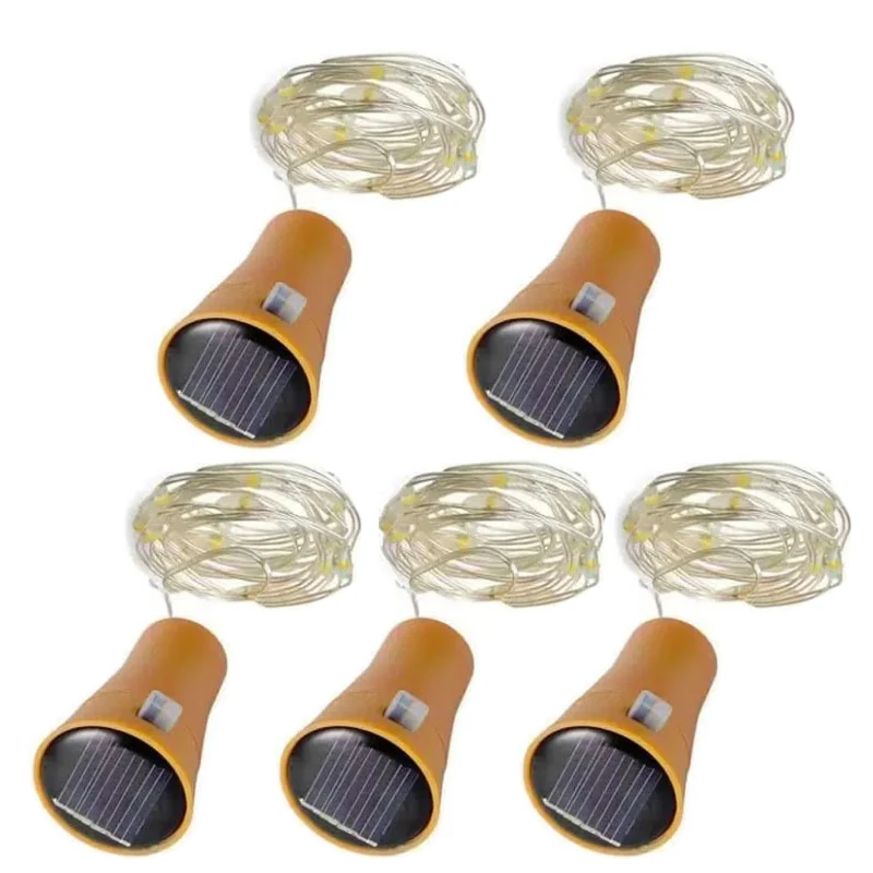5er-Pack 2M 20LEDs Solar Weinflasche Lichterkette Kupferdraht Lichterkette Korkform Weihnachtslampe für Hochzeit Party Gartendekoration Image