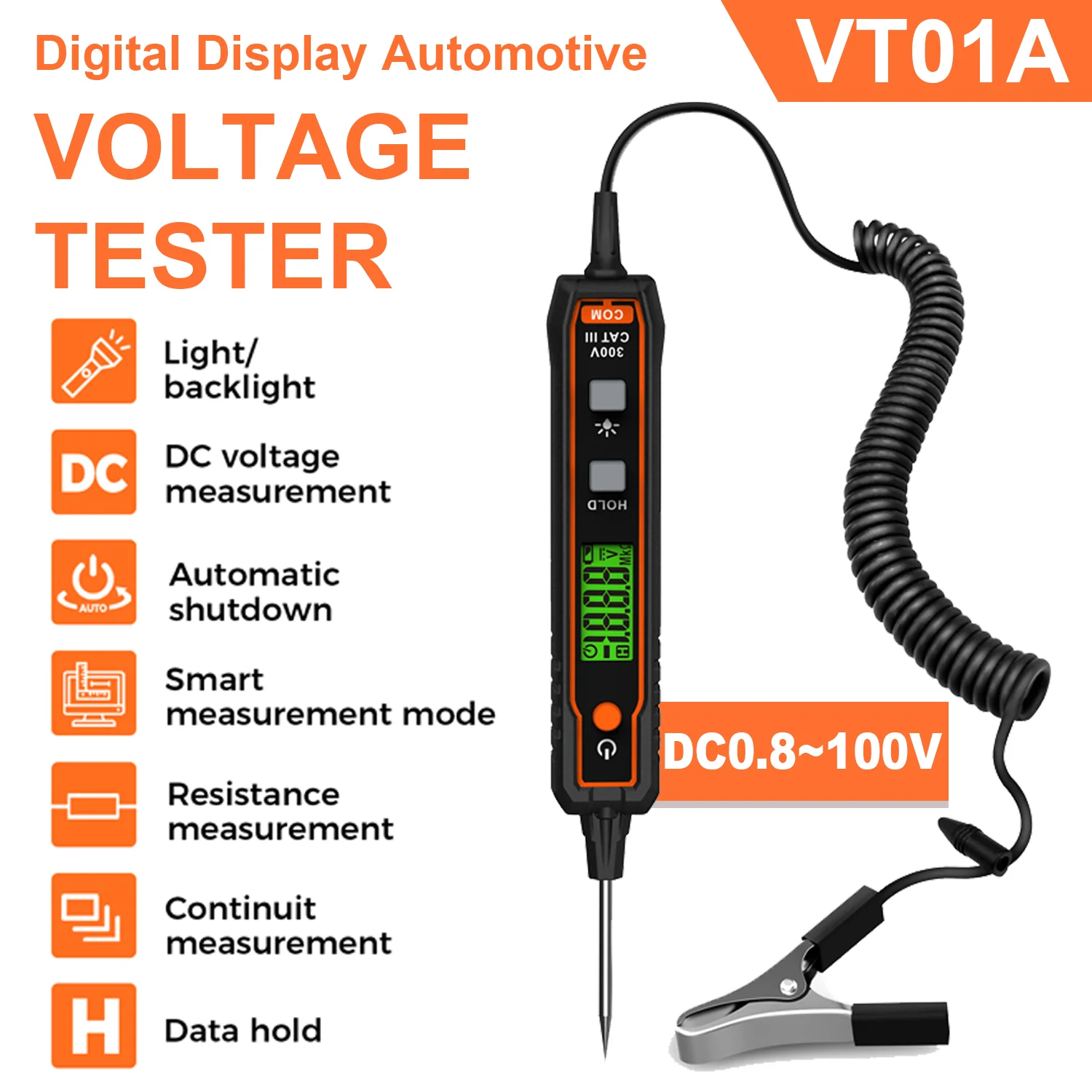 VT01A Auto Spannung Detektor Stift DC 0,8 ~ 100 V Smart Spannung Schaltung Test Stift mit Hintergrundbeleuchtung Taschenlampe NCV Widerstand diagnose Werkzeug Image