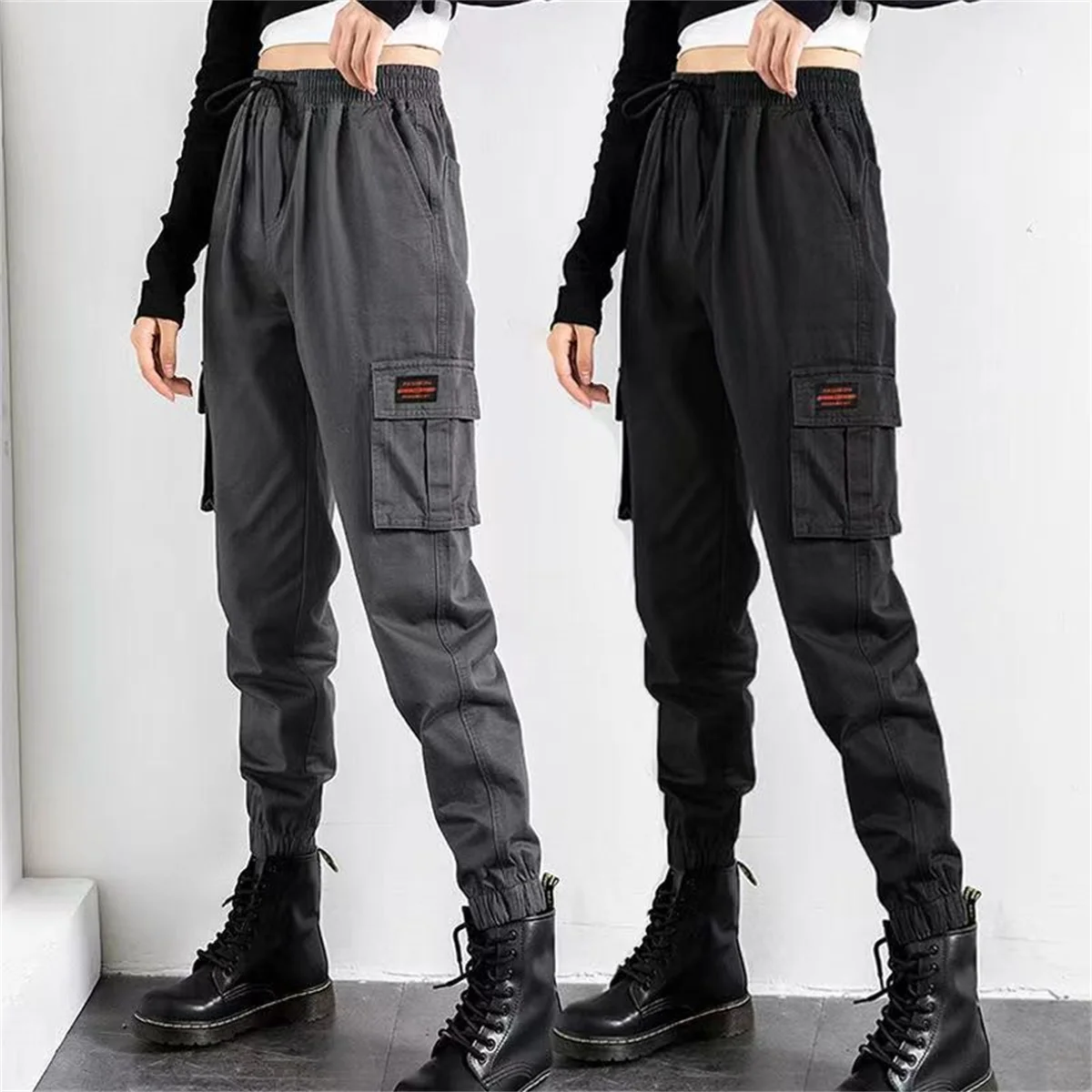 Schwarz Cargo Hosen Frauen Paar Hip Hop Jogger Hohe Taille Weibliche Hip Hop Hosen Koreanische Punk Hosen Lustige Capri Streetwear Femme