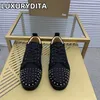 Top Qualität Damen Trendy Casual Tennisschuhe Luxus Herren Echtleder Sneakers 35-48 Designr Niet Rote Sohle Liebhaber Schuhe M0103