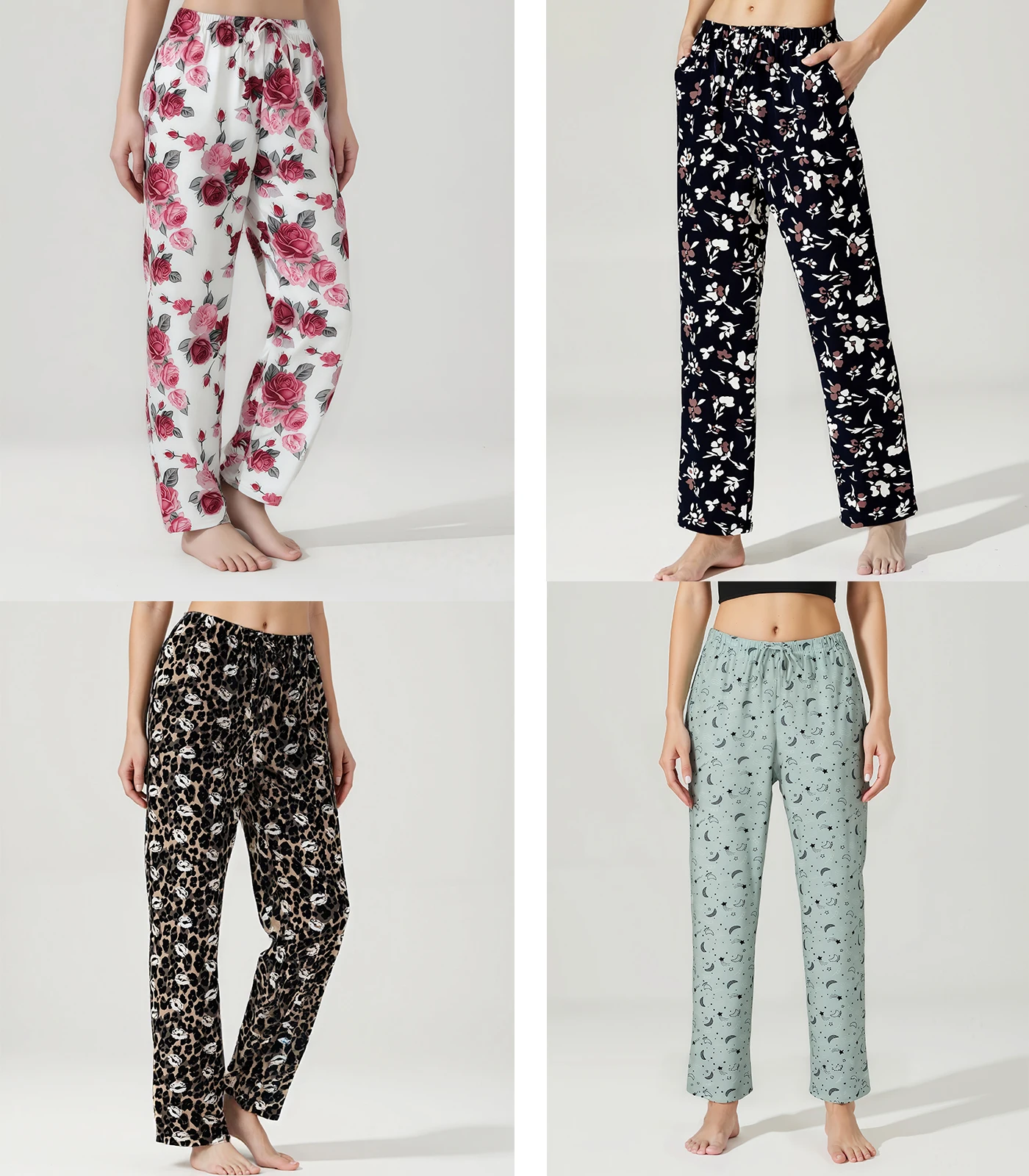 Damen-Pyjamahose, lange Pyjama-Hose für Damen, weiche Lounge-Pyjama-Hose für Damen mit Taschen, bequem Image