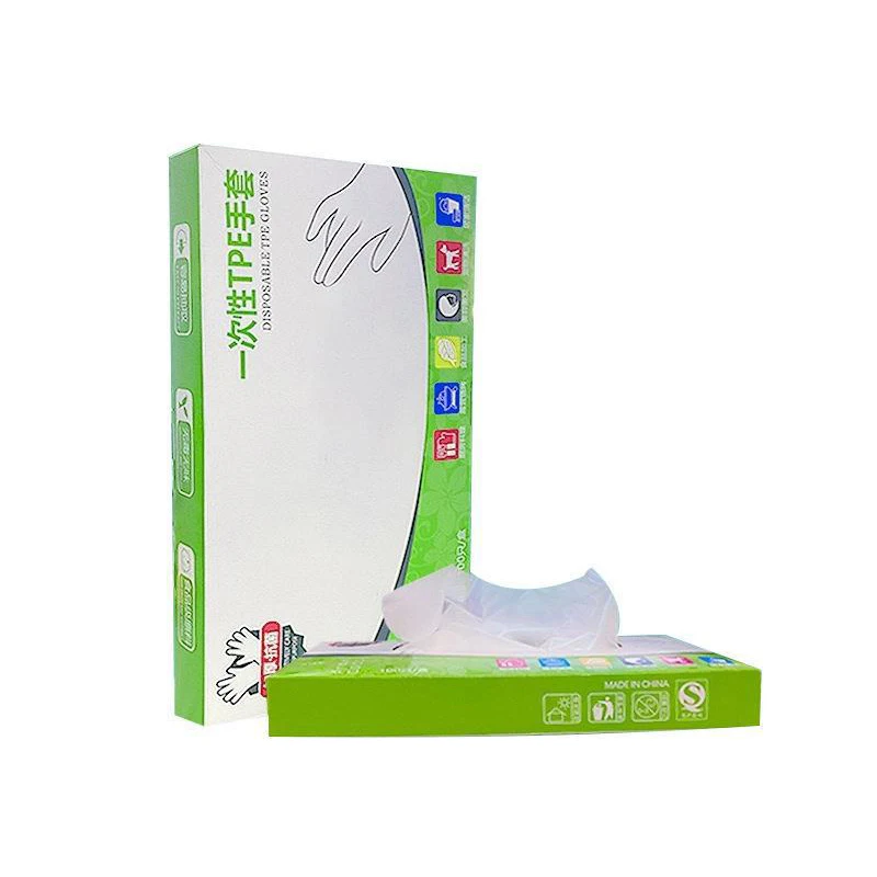 100 Stück/Box latexfreie Handschuhe, TPE-Einweghandschuhe, transparent, rutschfest, Säure, Arbeitssicherheit, Lebensmittelqualität, Haushaltsreinigungshandschuhe Image