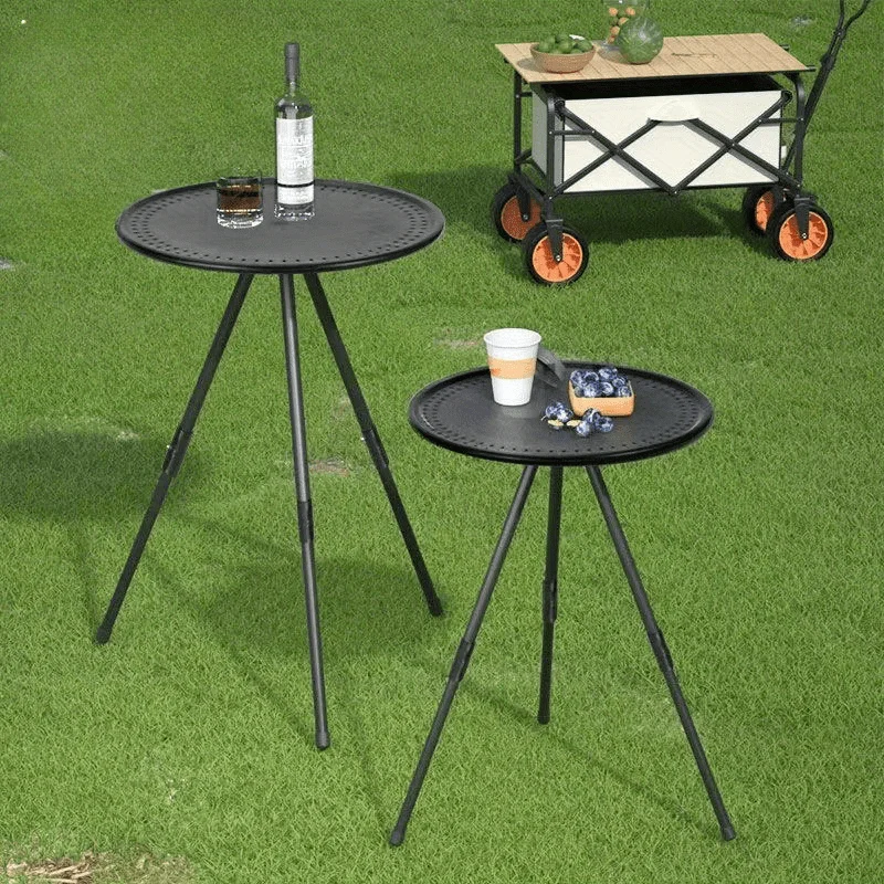 Tragbarer Picknick-Campingtisch, verstellbarer kleiner runder Tisch, Klapptisch aus Aluminiumlegierung für den Außenbereich, leichter Couchtisch Image
