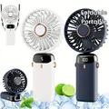 Mini ventilatore portatile da 5000 mAh Ventilatore da supporto per telefono con display digitale portatile ricaricabile USB senza fili Ventilatori pieghevoli da collo a 5 velocità