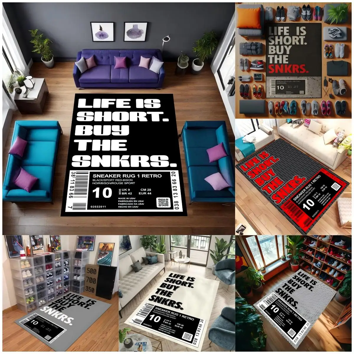 VIKAMA SNKRS Thema Retro-Stil Teppich Licht Luxus Trend Wohnzimmer Dekoration Leicht zu reinigen Tragbare Fußmatten Home Decor Image