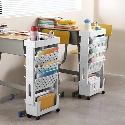 5 Layers Movable And Detachable Bookshelf Storage Rack With Wheels Space Saving Rack Magazine And Snack Storage Rack